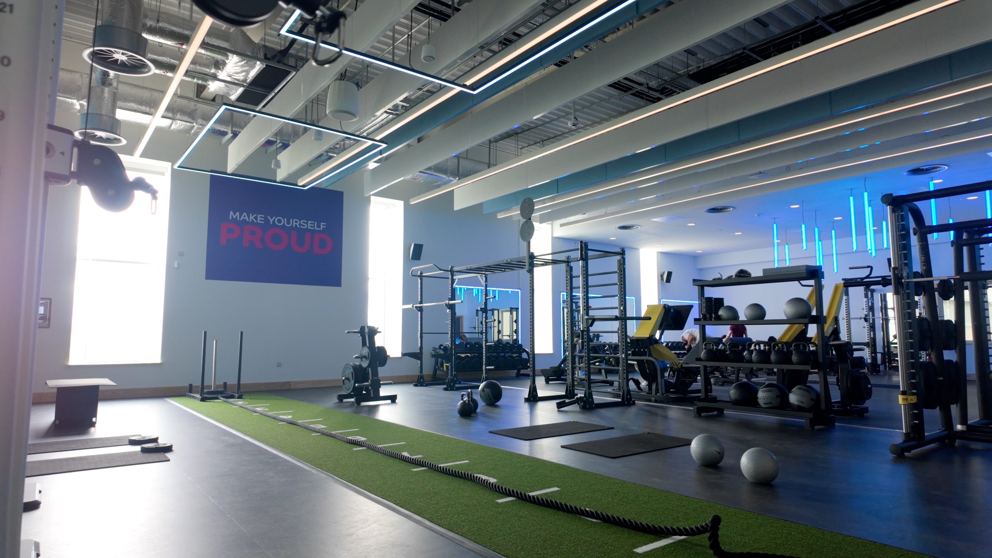 Photograph of the gym space at Highlight showing Technogym gym equipment
